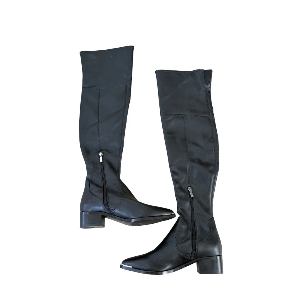 Marc Fisher LTD Black Over The Knee Boots Metal Tip Detail Size 6.5M NEW